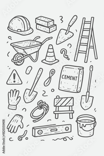 Construction Site Doodle Pack | Hand-Drawn Builder Tools & Sketch Line Icons