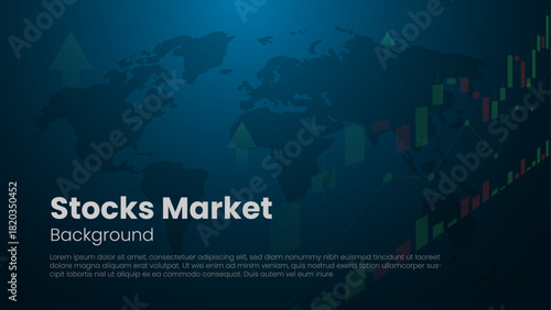 Stocks Market background with candle sticks and world map backdrop