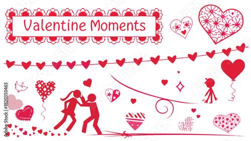 Charming valentine moments collection featuring romantic symbols and silhouettes in red and pink hues