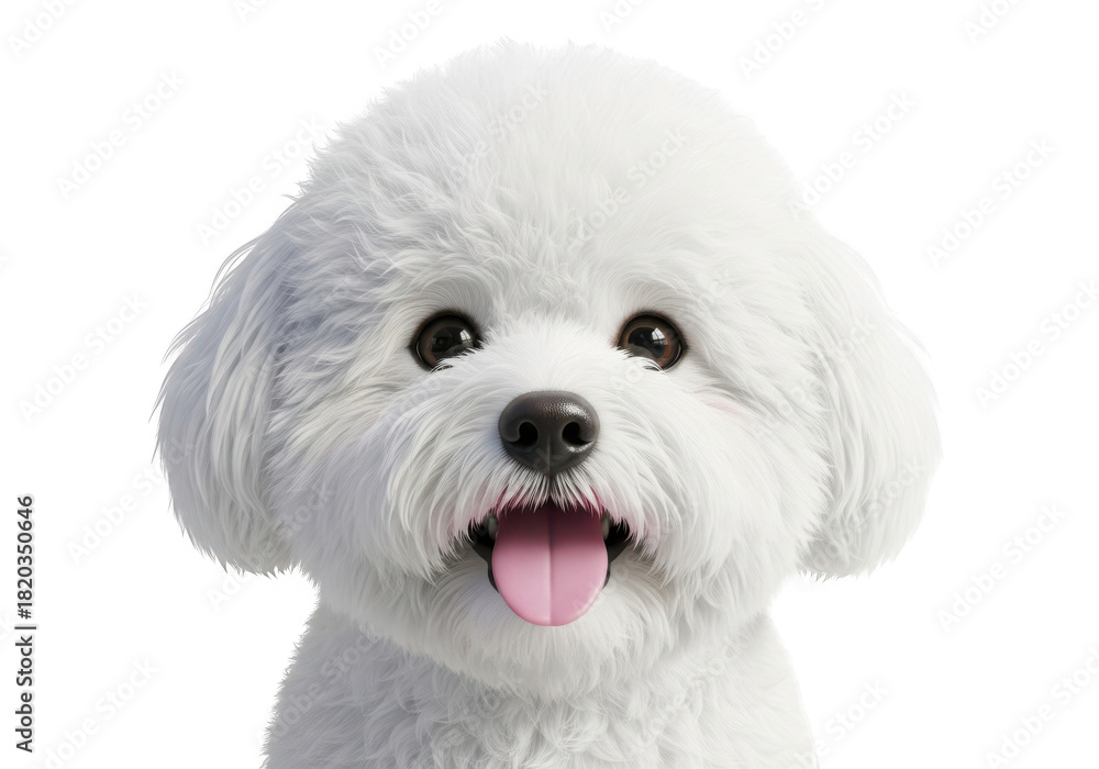 Obraz premium Cute white bichon frise puppy dog face smiling with tongue out isolated isolated on transparent background
