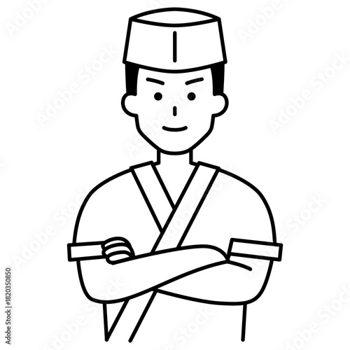 腕組みする和食店の男性店員