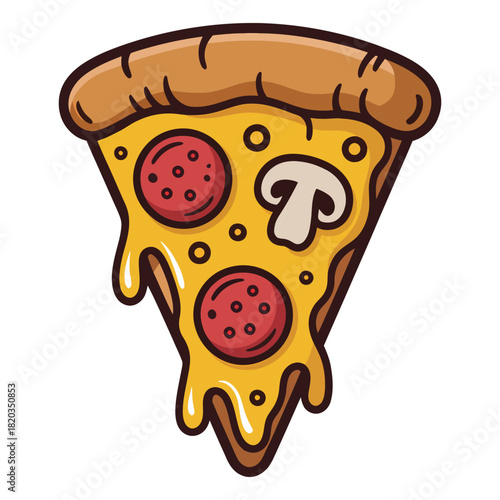 A delicious slice of pepperoni and mushroom pizza with melted cheese and a golden crust, perfect for a quick and satisfying meal