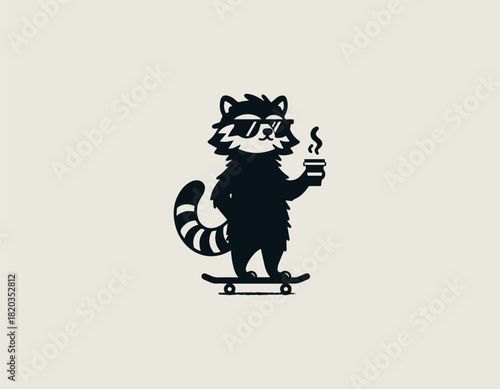 Stylish black cat head silhouette vector logo illustration wearing a bowtie and smoking a lit cigar.