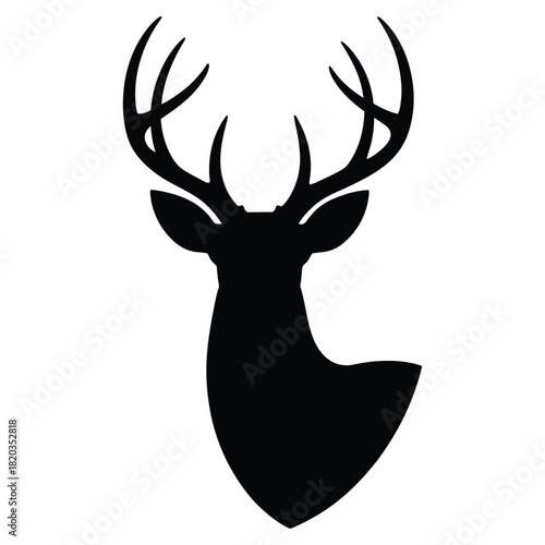 Black silhouette of a majestic deer head with large antlers, symbolizing nature, wildlife, and hunting