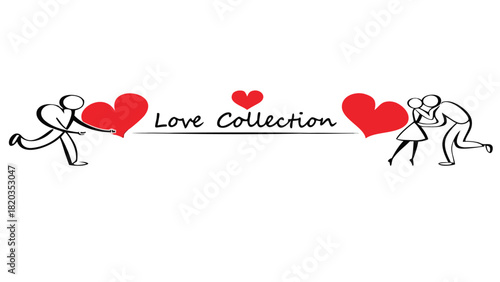 Simple line art depicting love collection with hearts and couples in romantic gestures