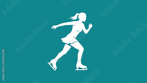 Elegant Ice Skater Silhouette on Teal Background