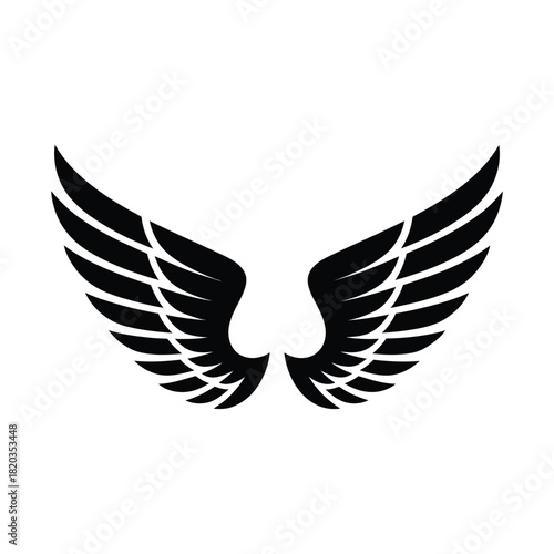 Black silhouette of a pair of stylized bird or angel wings, symbolizing freedom, flight, and aspiration