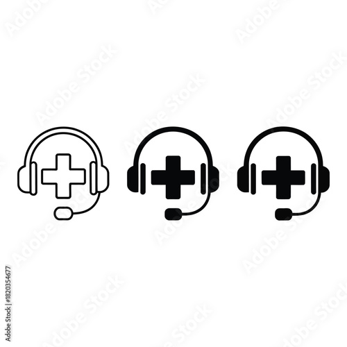Medical support headset icons with plus sign