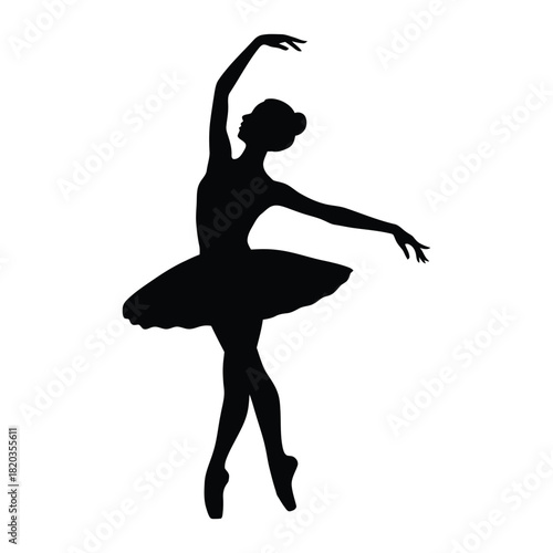 Graceful ballerina silhouette performing a dance pose, captured in a elegant and artistic black and white style