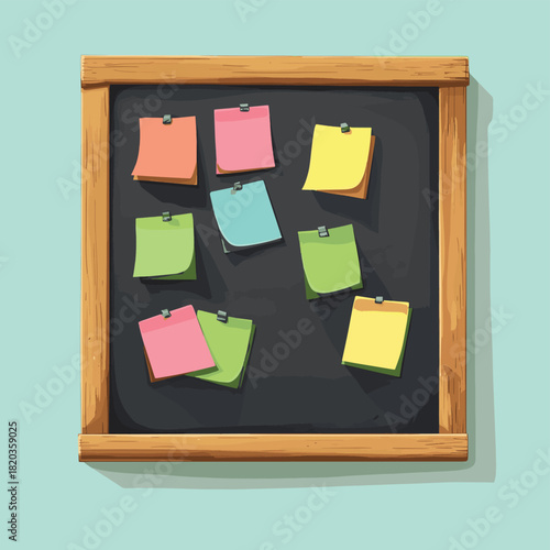 Flat vector blackboard with post it notes , vector style simple color