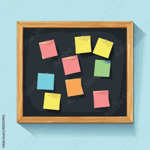 Flat vector blackboard with post it notes , vector style simple color