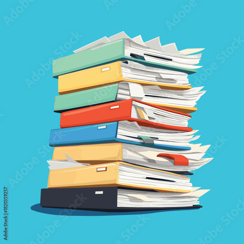 Pile of paper documents and file folders. Bureaucracy, paperwork, office. Vector illustration in flat style  , vector style simple color