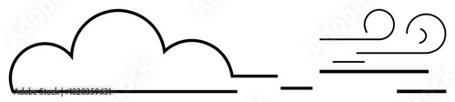 Single-line cloud with flowing wind patterns indicating movement, air, and nature. Ideal for weather forecast, climate change, eco-awareness, energy, speed, motion and simplicity as a flat metaphor