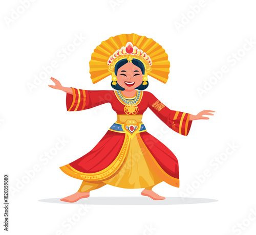 Captivating Balinese dancer performing traditional dance in ornate costume, showcasing vibrant Indonesian culture and rich artistic heritage with graceful movement