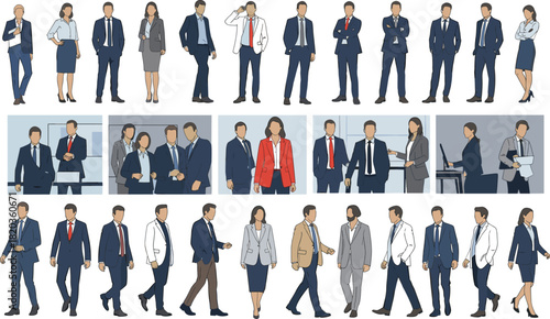 Business professionals, corporate people walking, teamwork collaboration, office workers group, diverse employees, executive team, professional staff, business concept illustration