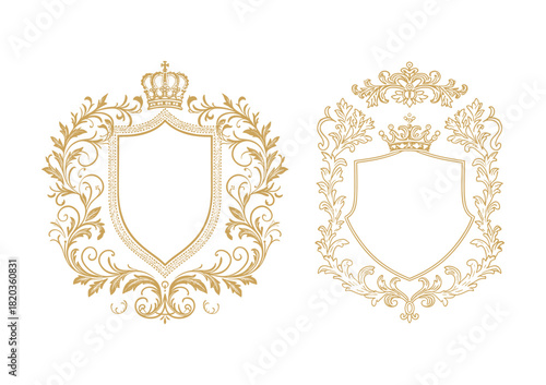 Elegant golden royal frames for monograms and crests design