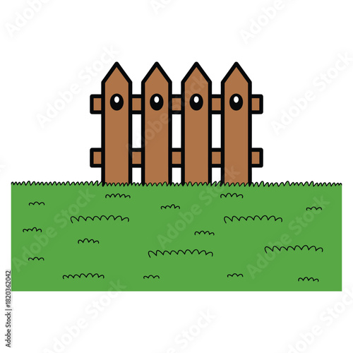 Illustration of a classic wooden picket fence behind green grass, depicting a garden or backyard scene