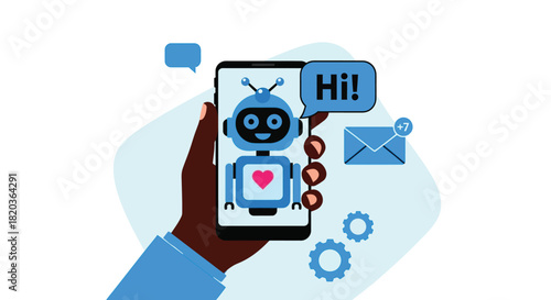Friendly chat bot on mobile offers instant support, connecting directly