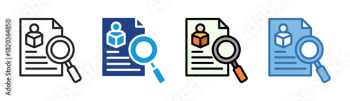 Document Research icon set multiple style collection