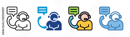 Customer Support icon set multiple style collection