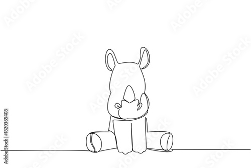 Single line drawing of a chubby rhino sitting front view, a wildlife concept themed for cute wild animals cartoon sitting, designed for nursery prints, stickers, and children learning materials.