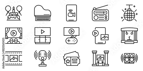 Entertainment Icons Cake, Piano, Phone, Radio, Disco Ball, Theatre, TV, Stage & More