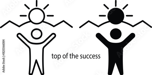 Peak Achievement Triumph Zenith Overcoming Success Sun Rise Vector Silhouette and Pictogram..eps