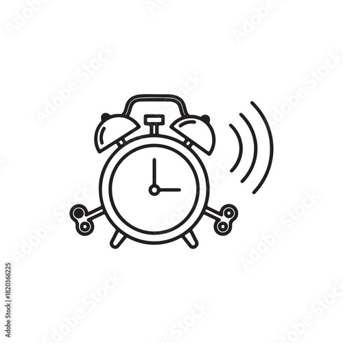 Ringing classic alarm clock notification line outline icon.
