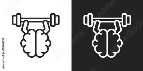 Brain Training Icon In Black And White Line Style