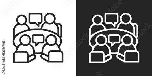 Team Discussion Icon In Black And White Line Style