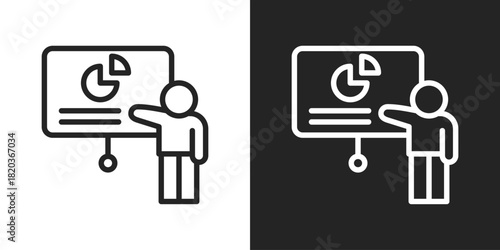 Presentation Training Icon In Black And White Line Style