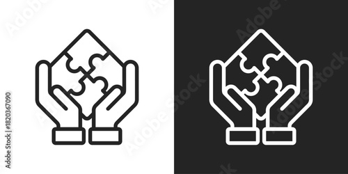 Puzzle Collaboration Icon In Black And White Line Style