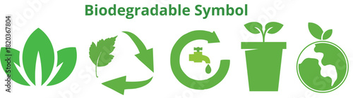 Biodegradable and Compostable Symbol Vector Icon: Green Circular Arrow Emblem for Eco-Friendly Product Packaging, Environmental Certification Badges, and Sustainable Lifestyle Branding