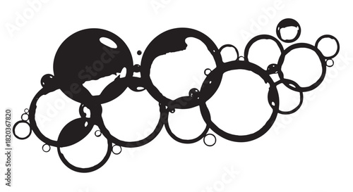 Abstract Cluster of Black and White Soap Bubbles Forming Circular Foam Patterns.