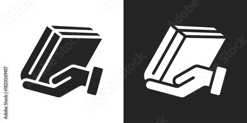 Hand Book Icon In Black And White Glyph Style