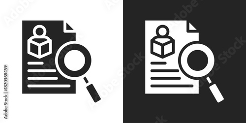 Document Research Icon In Black And White Glyph Style