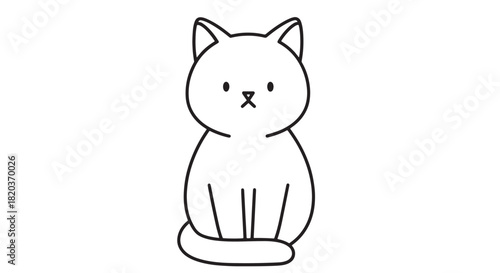 Simple Minimalist Line Art Cat Sitting Illustration in Cute Cartoon Style.