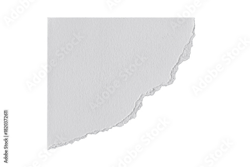 A piece of white paper with a torn edge against a plain black background in studio lighting