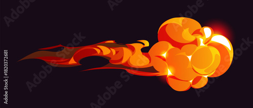 Cartoon magic orange and red smoke effect. Vector blast with magical fire, glowing energy cloud. Fantasy vfx game explosion, combat gui element, light burst, trail, dust, sparkle or comic boom attack