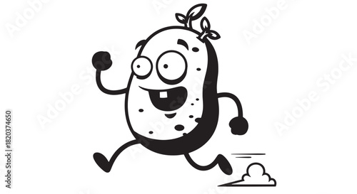 Playful running oval creature cartoon character with tiny poop doodle.