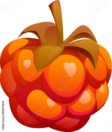 Cartoon ripe cloudberry berry fruit with shiny and glossy texture, showcasing its juicy and plump segments. Isolated vector sweet, healthy food, organic summer product , fresh, natural dessert