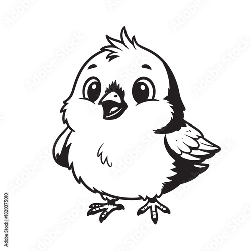 Adorable cartoon chick standing upright with curious expression.
