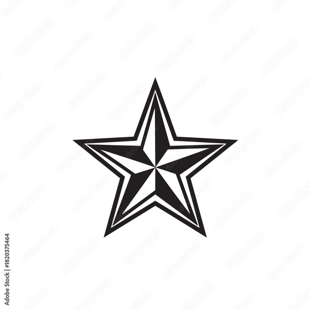 Fototapeta premium Stylized black five-point star emblem with layered geometric outline design.