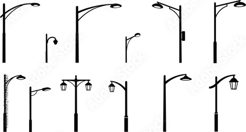 Assortment Of Street Lamp Silhouettes With Different Designs And Styles lamppost light
