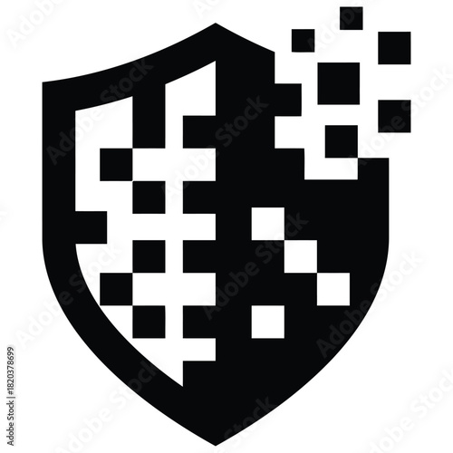 Printa black and white shield with a multitude of squares scattered across its surface the shield