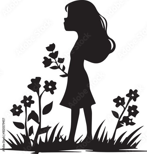 Silhouette of a girl with flowers 