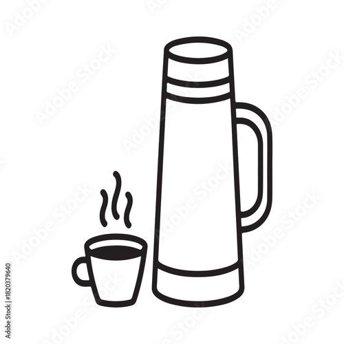 Thermos bottle with steaming cup icon illustration