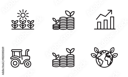 Agricultural and financial growth vector icon set