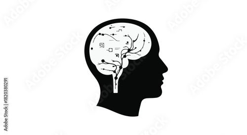 Stylized illustration of a human head profile with abstract neural network connections inside
