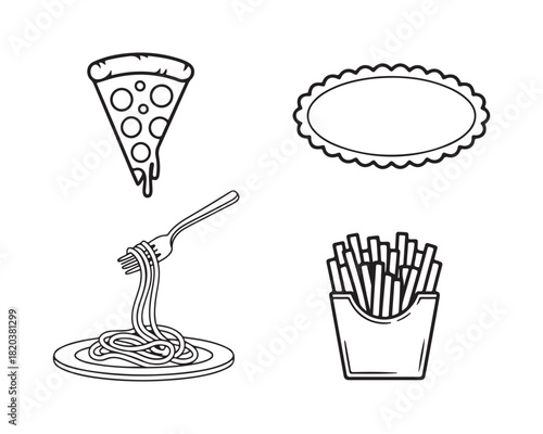 Variety of outline food and label frame graphics.